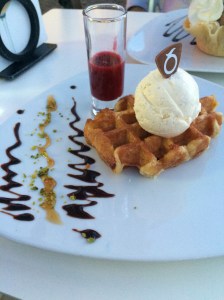 Waffles With Vanilla Icecream And Raspberry Coulis, Movenpick, Geneva, Switzerland