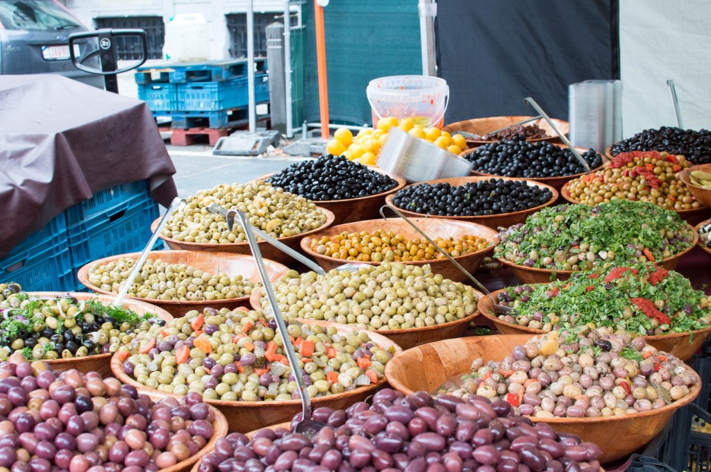 Olives At The Place du Châtelain Farmers Market, Brussels, Belgium