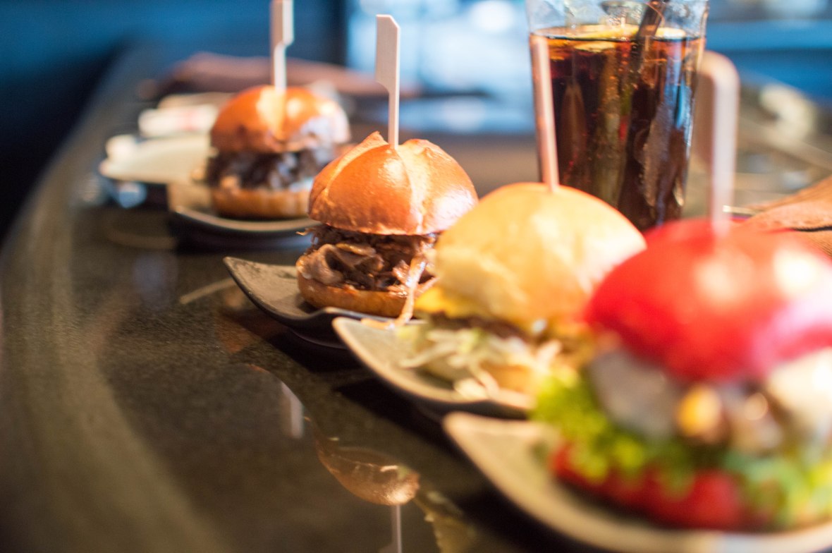 Burgers Lined Up, Slider Station, Dubai, UAE