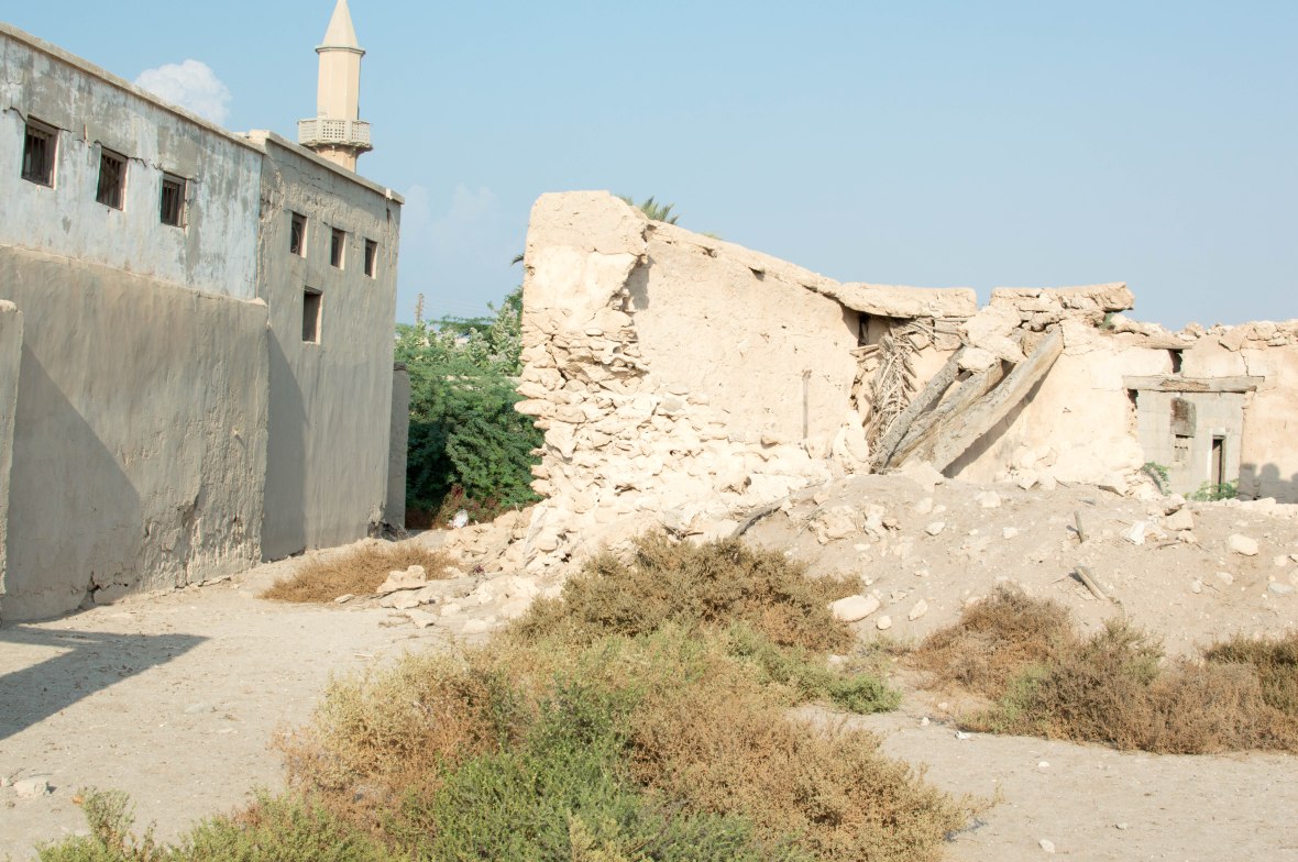 Broken Building And Mosque, Abandoned City, Al Jazirat Al Hamra, Ras Al Khaimah, UAE