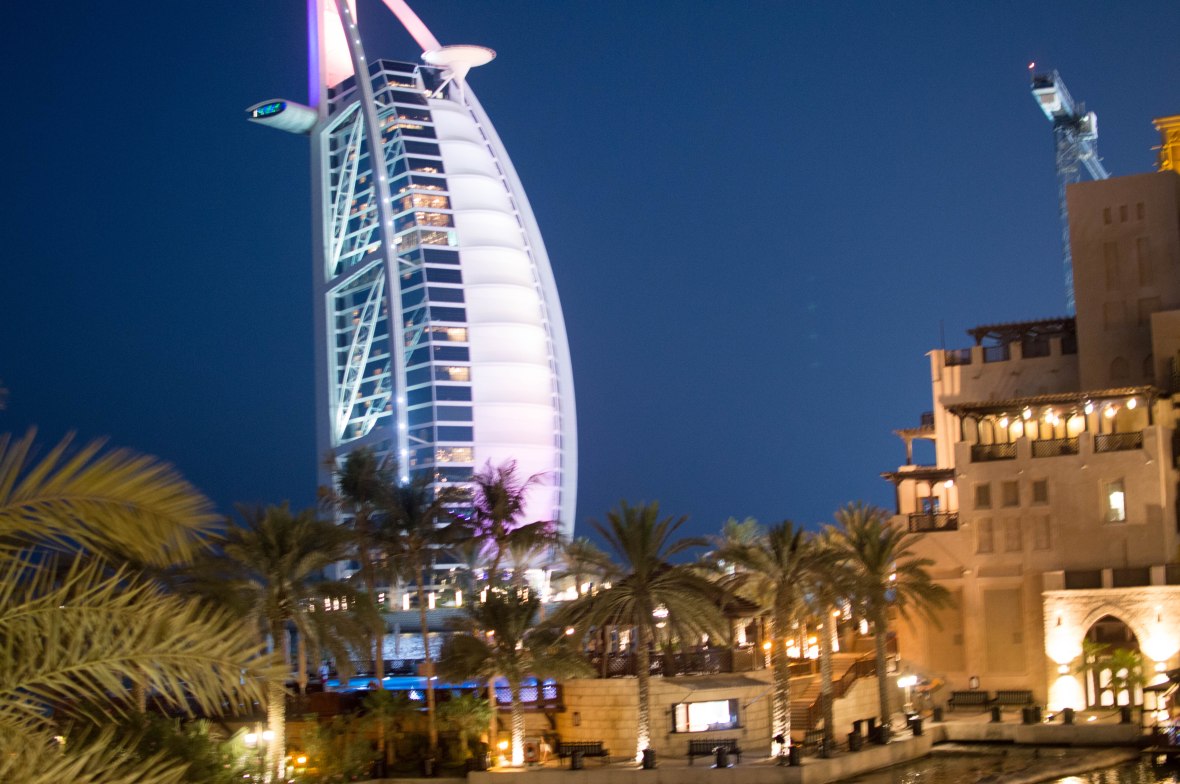 Burj Al Arab In The Dark, Bahri Bar, Madinat Jumeirah, Dubai, UAE