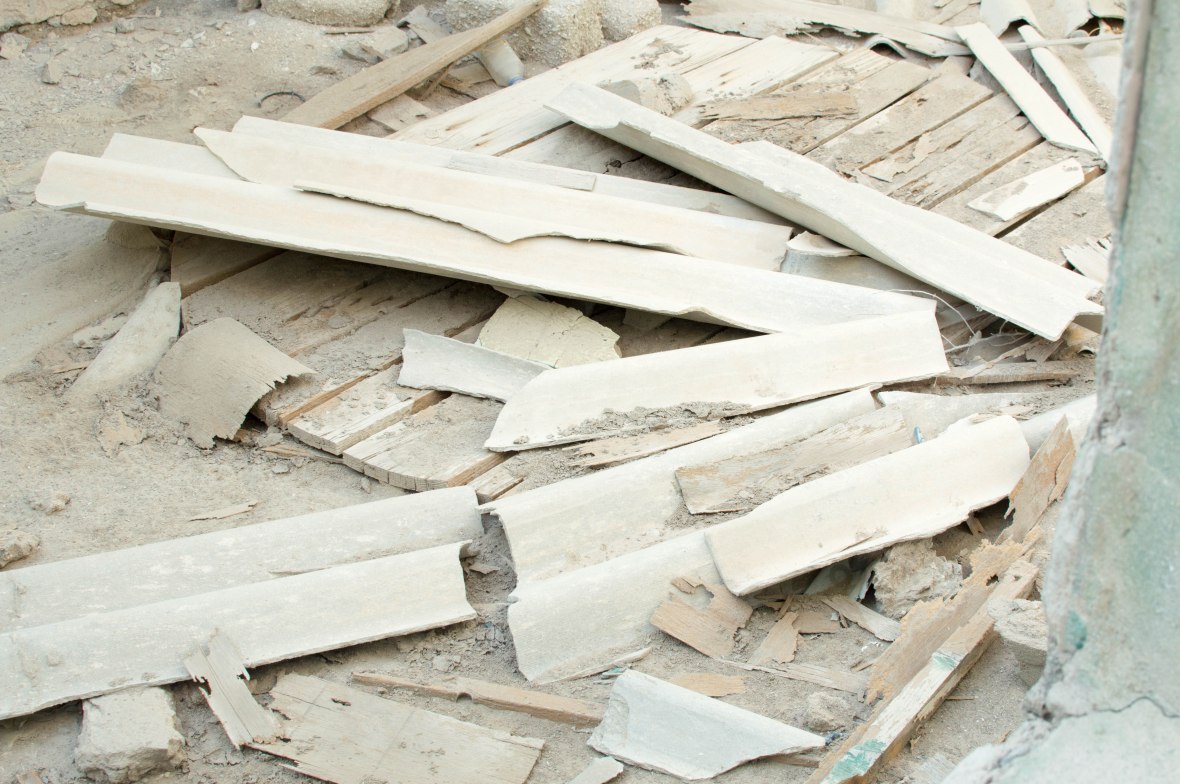 Shattered Corregated Roof And Wooden Planks, Abandoned City, Al Jazirat Al Hamra, Ras Al Khaimah, UAE