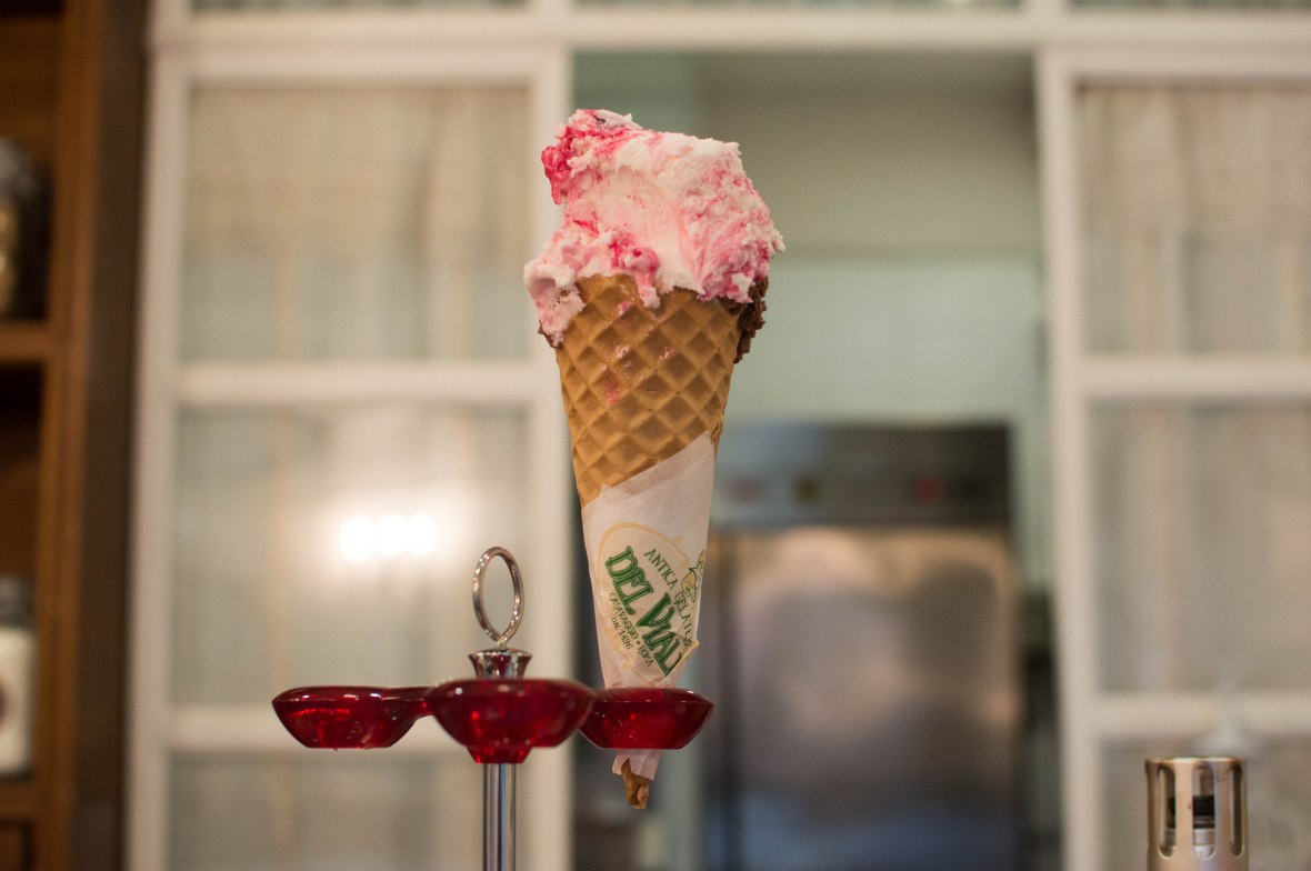 Cherry Swirl And Chocolate Hazelnut Gelato, Gelateria del Viale, Rome, Italy