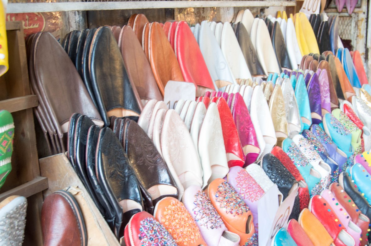 Leather Shoes In The Souk, Marrakech, Morocco