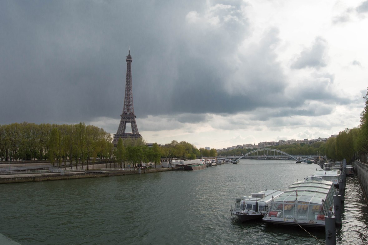 View Of Eiffel Tower From Pont de l'Alma, Overcast Day, Paris, France