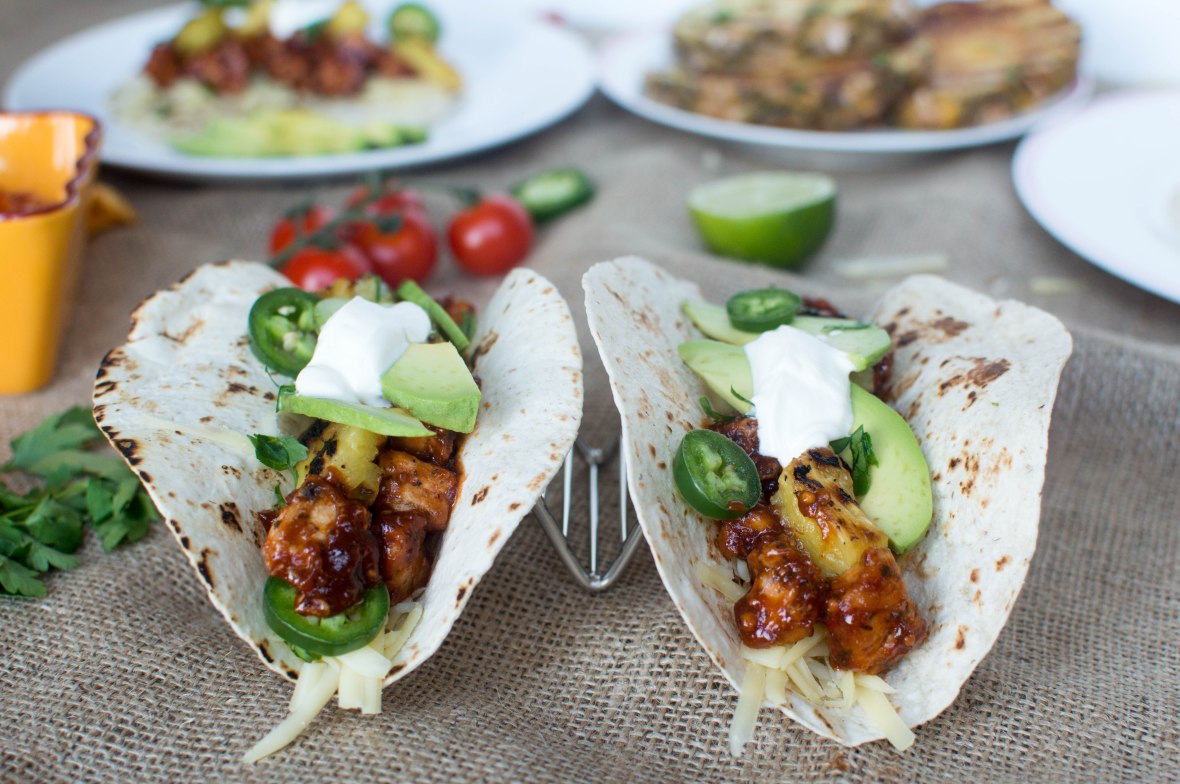 BBQ Chicken And Grilled Pineapple Tacos With Avocado And Soured Cream - Kay's Kitchen
