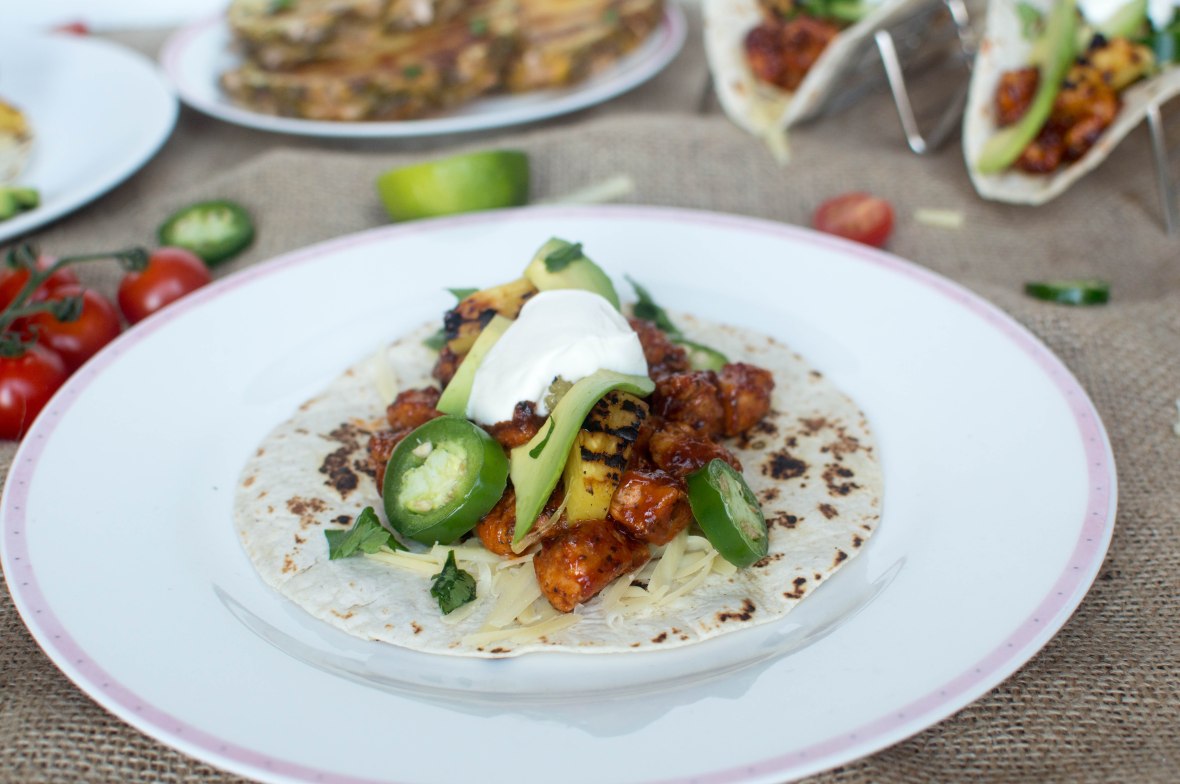 BBQ Chicken & Grilled Pineapple Wraps With Soured Cream, Avocados And Jalepenos - Kay's Kitchen