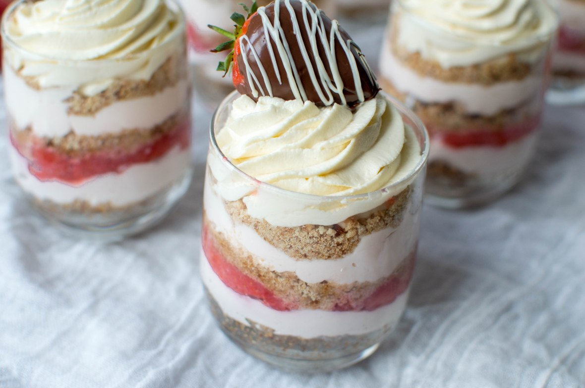 Chocolate Dipped Strawberries On Top Of Individual Strawberry Cheesecakes - Kay's Kitchen