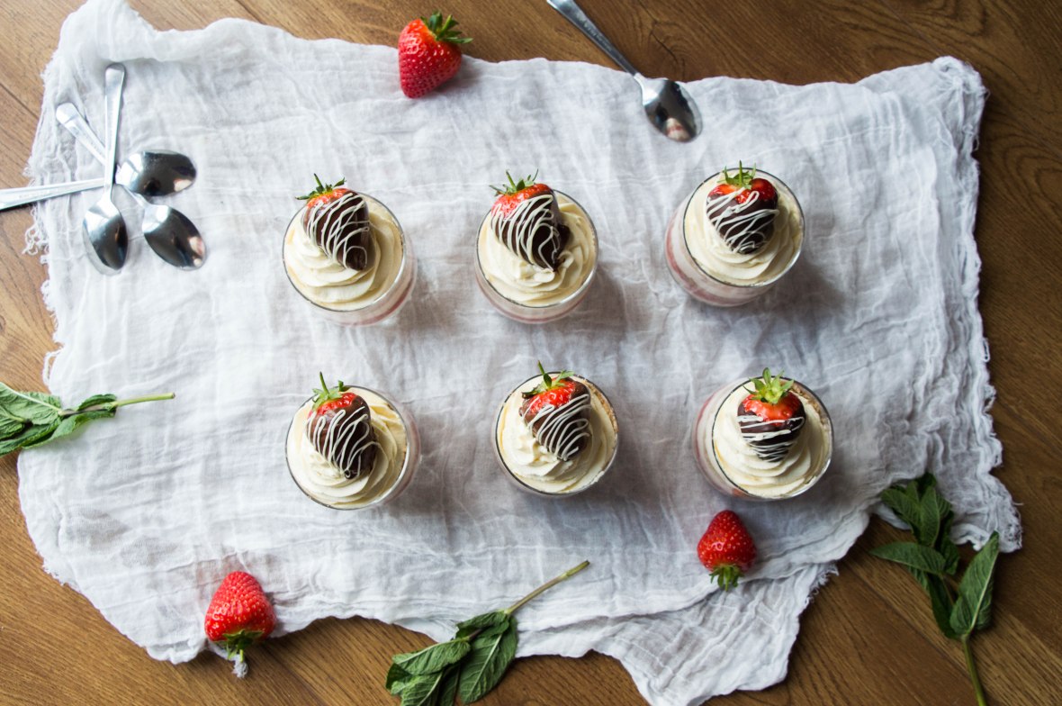 Top Down View Of Individual Strawberry Cheesecakes - Kay's Kitchen