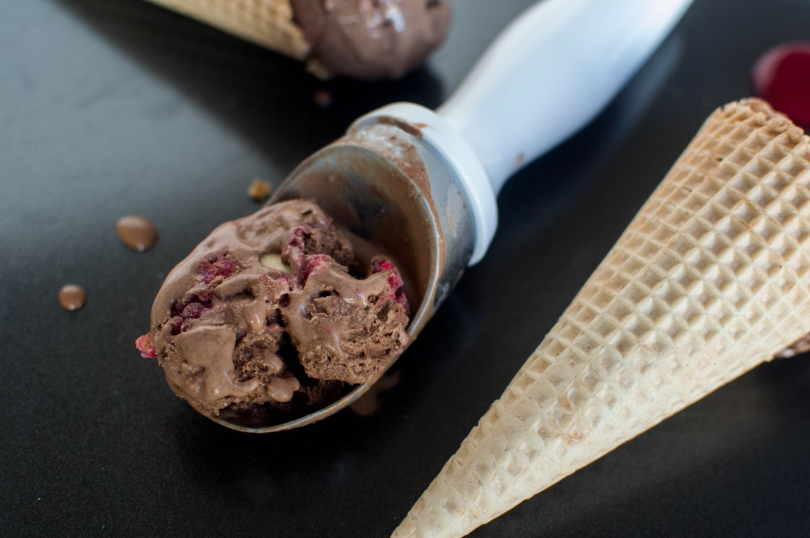 Chocolate Ice Cream With Raspberries And White Chocolate Chunks - Kay's Kitchen