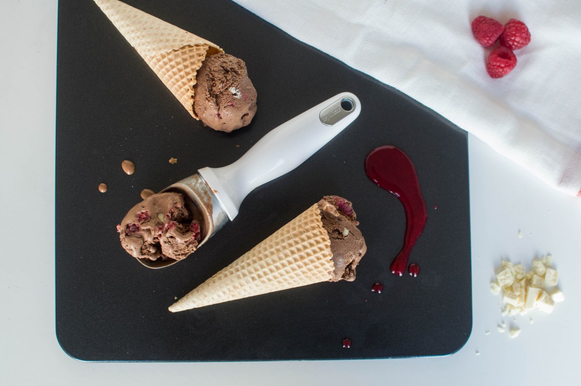 Raspberry And White Chocolate Chunk Chocolate Ice Cream - Kay's Kitchen