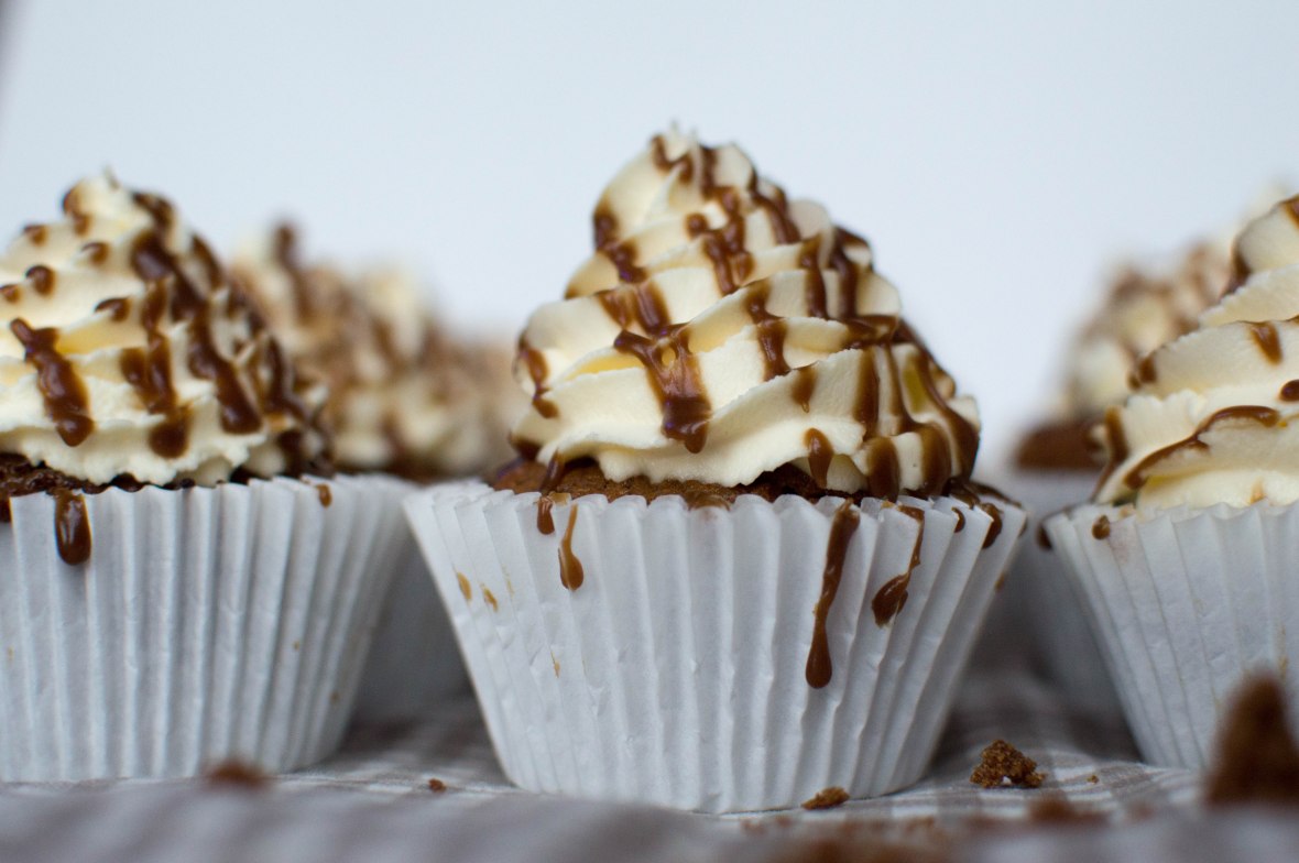 Sticky Toffee Pudding Cupcake With Whipped Cream and Toffee Sauce - Kay's Kitchen