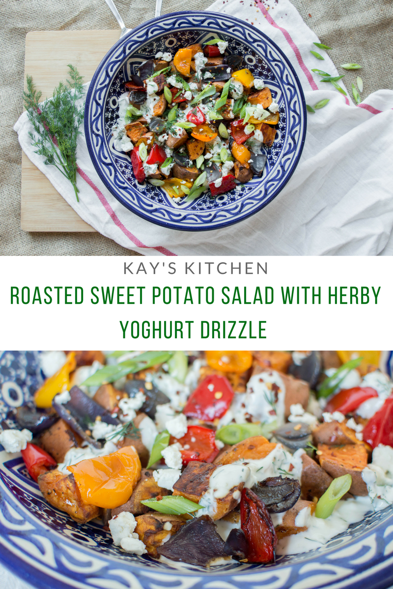 Roasted Sweet Potato Salad With Garlicky Herb Yoghurt - Kay's Kitchen