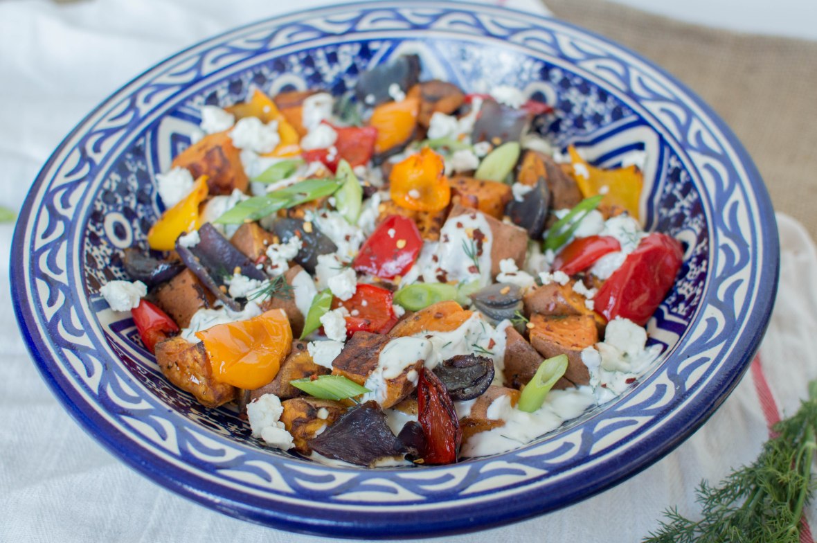 Sweet Potato Salad With Herby Yoghurt Drizzle And Feta - Kay's Kitchen