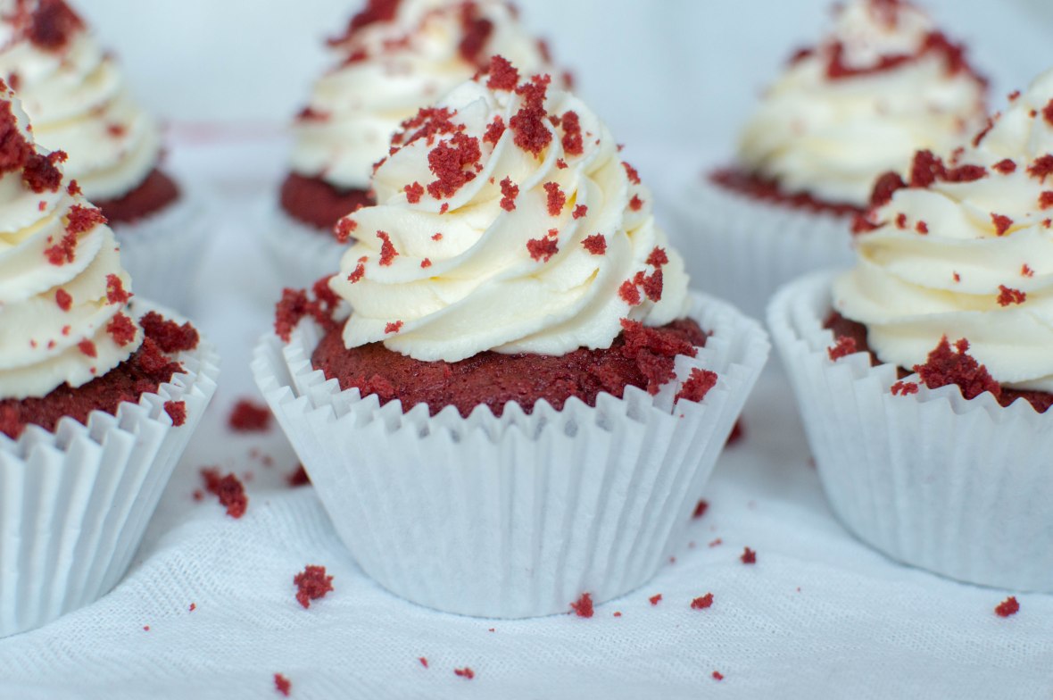 Red Velvet Cupcakes Topped With Cream Cheese Frosting - Kay's Kitchen