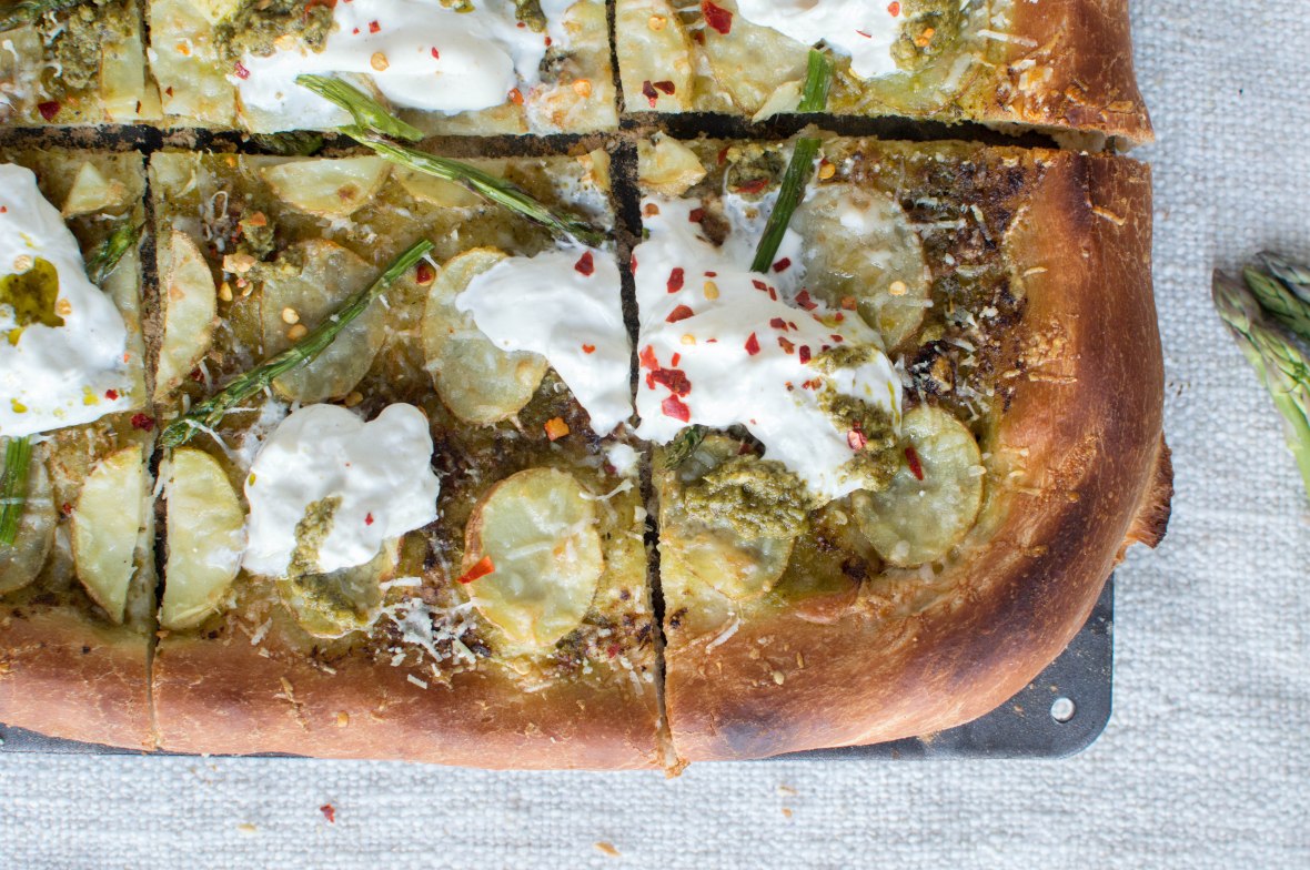 Asparagus, Pesto And Potato Pizza With Burrata - Kay's Kitchen