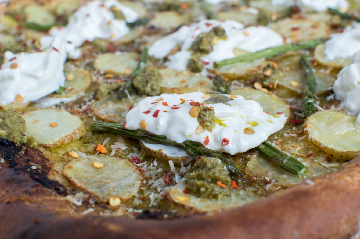 Burrata, Potato And Asparagus Pesto Based Pizza - Kay's Kitchen