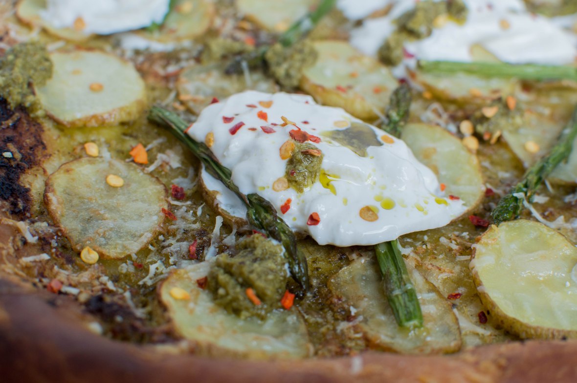 Potato, Pesto And Asparagus Pizza With Burrata - Kay's Kitchen