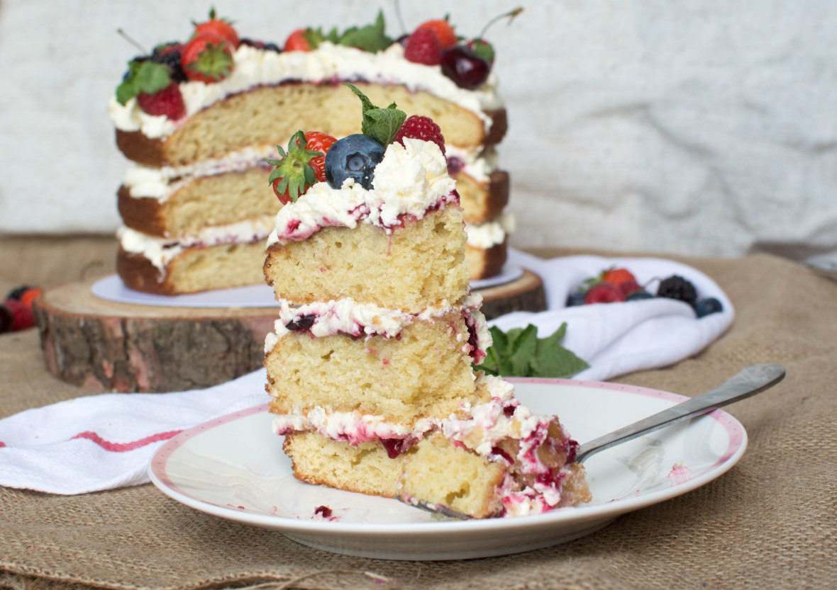 Slice of Berries And Cream Cake - Kay's Kitchen