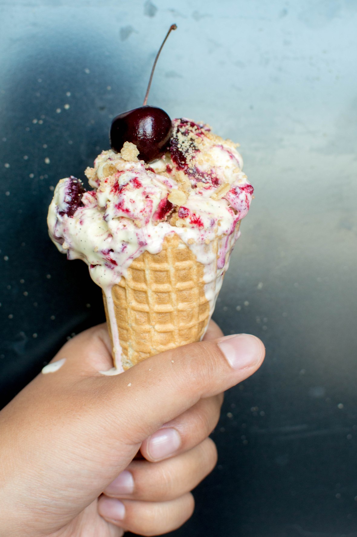 Cherry Crumble Ice Cream In A Cone - Kay's Kitchen