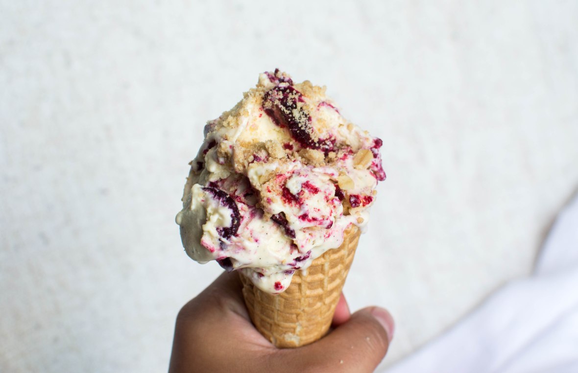 Cherry Swirl Ice Cream With Crumble Topping - Kay's Kitchen