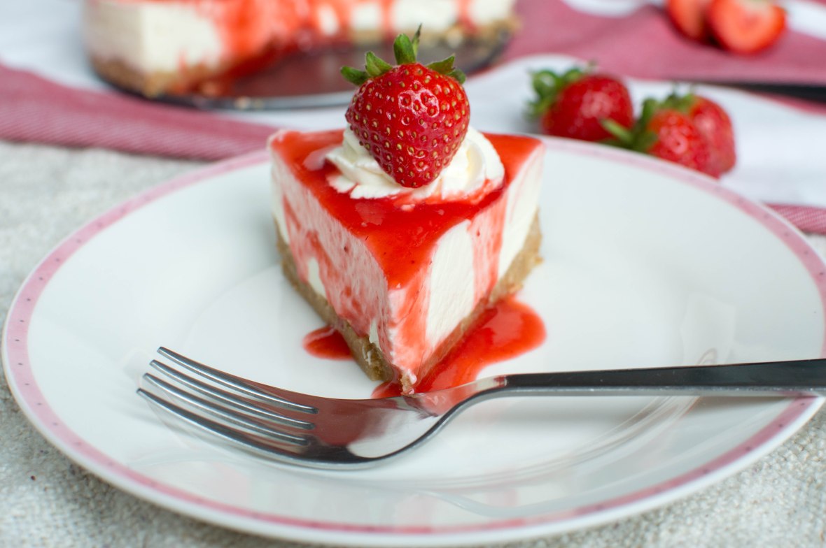 Cheesecake With Strawberry Reduction - Kay's Kitchen