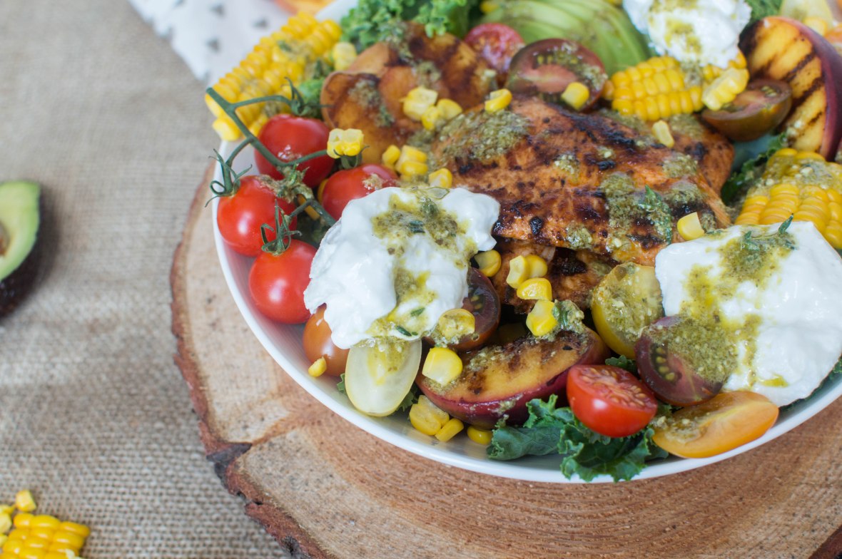 Sweetcorn, Grilled Peach And Chipotle Chicken Salad - Kay's Kitchen