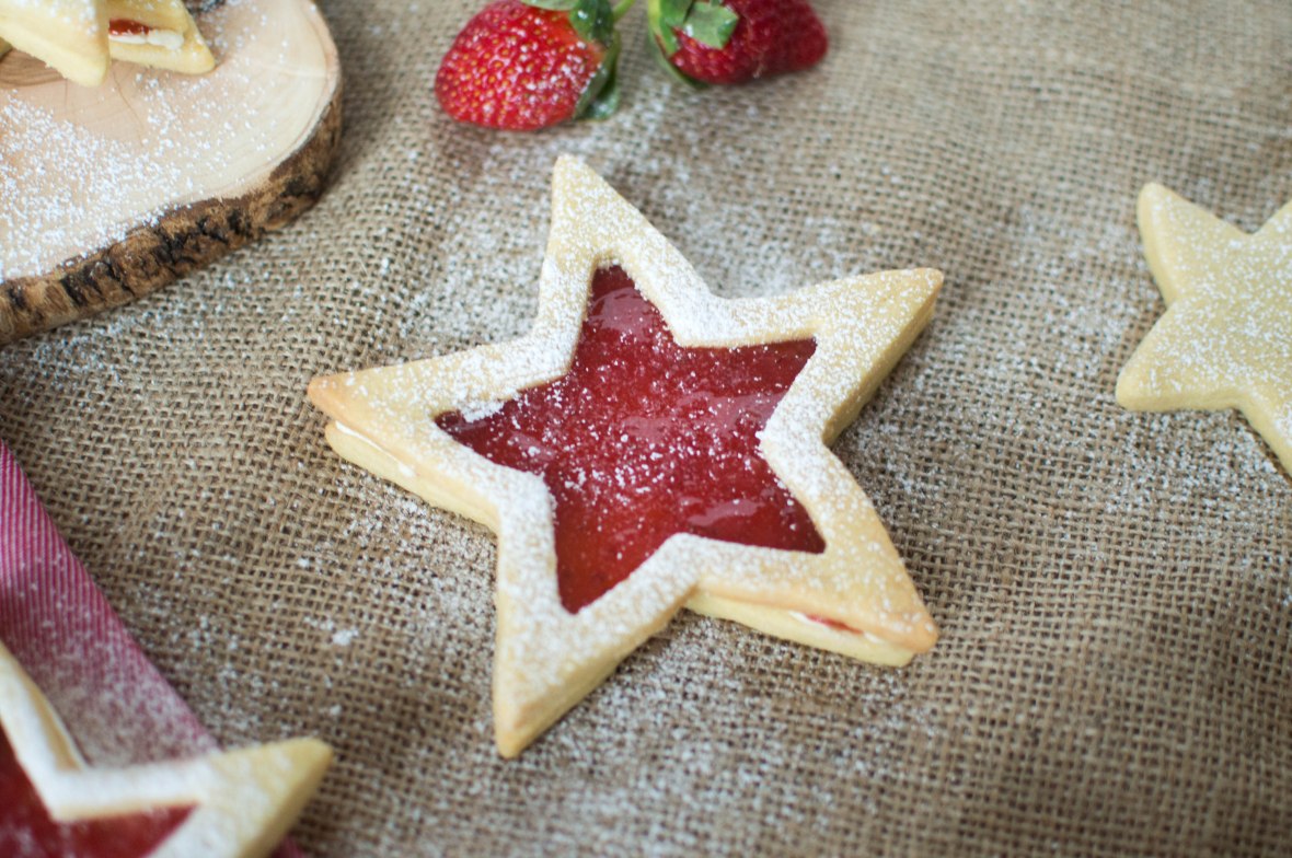 Jam Star Biscuits With Buttercream And Strawberry Jam - Kay's Kitchen