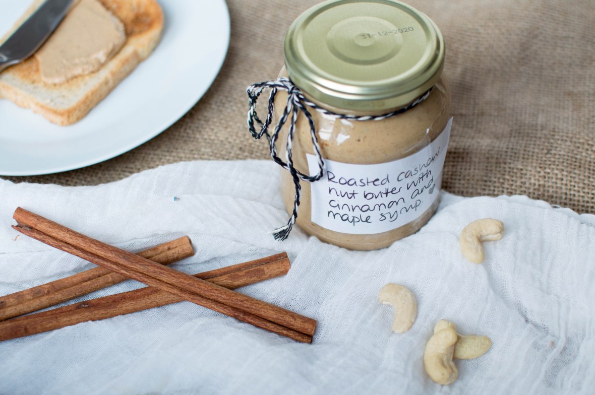 jar of cashew nut butter with cinnamon and maple syrup - kay's kitchen