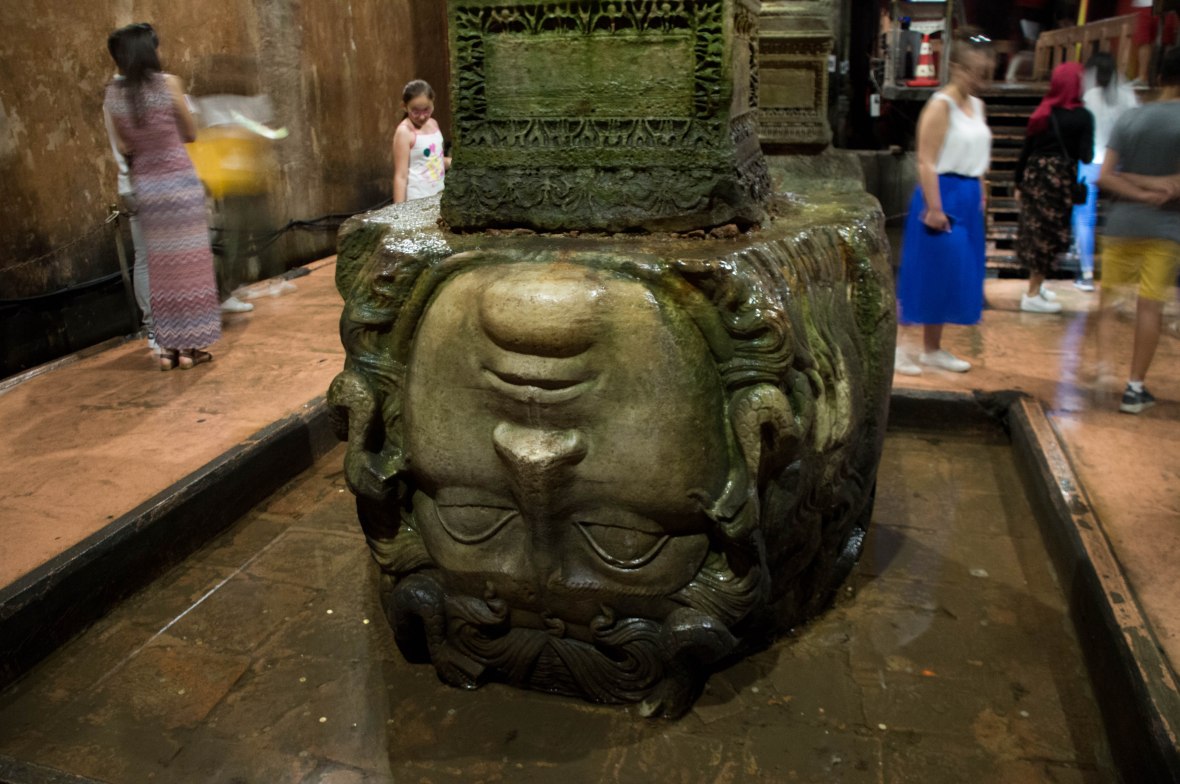 medusa column, basilica cistern, istanbul, turkey