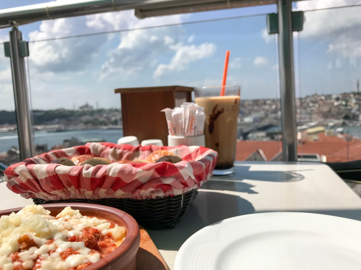 menemen with cheese, konak cafe, galata, istanbul, turkey