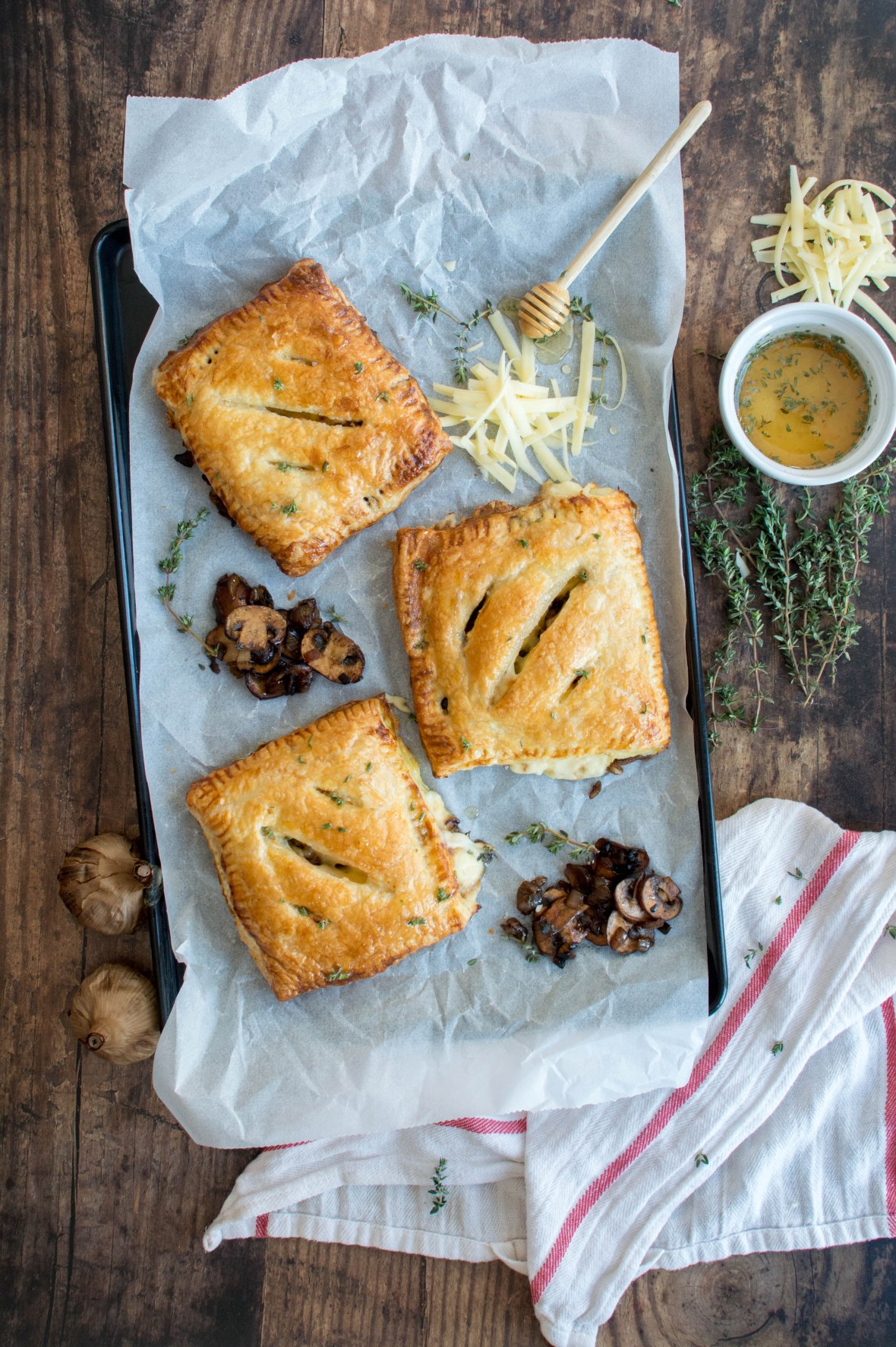 Black Garlic, Mushroom And Cheddar Pasty With Salted Thyme Honey Drizzle - Kay's Kitchen