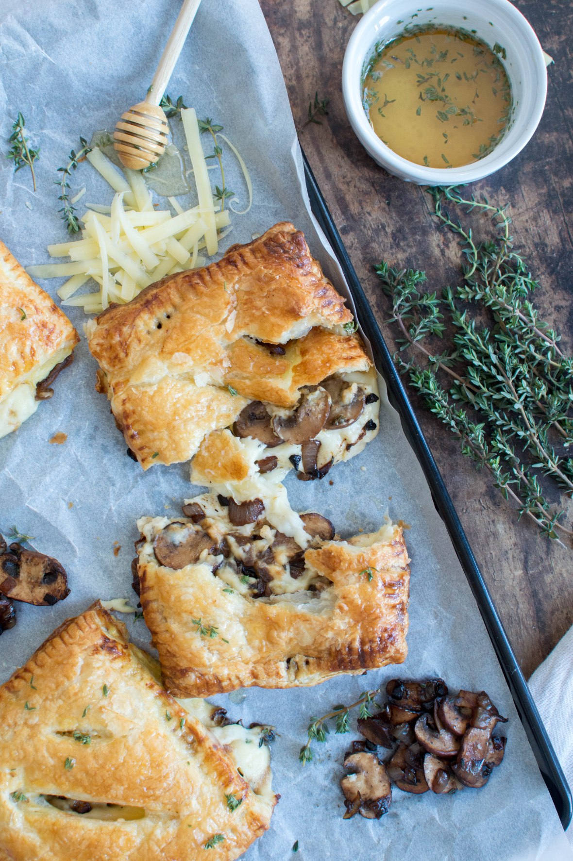 Black Garlic, Mushroom &amp; Cheddar Pasties With Salted Thyme Honey Drizzle - Kay's Kitchen