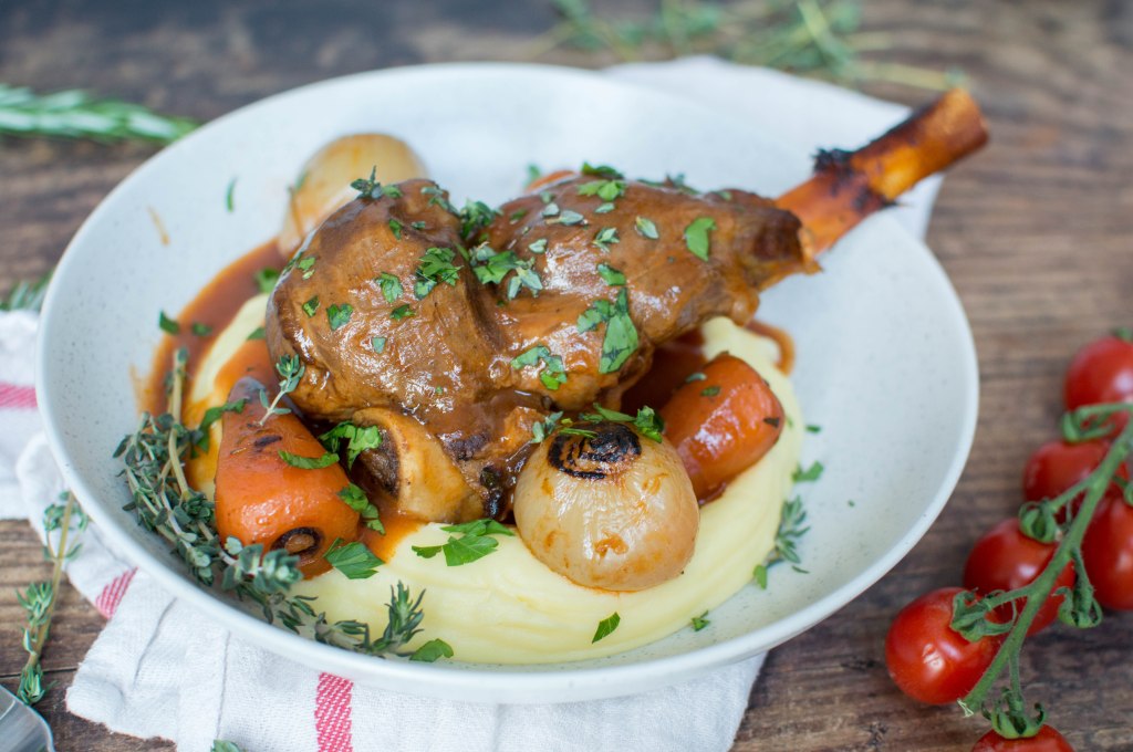 Garlic, Tomato And Herb Braised Lamb Shanks - Kay's Kitchen