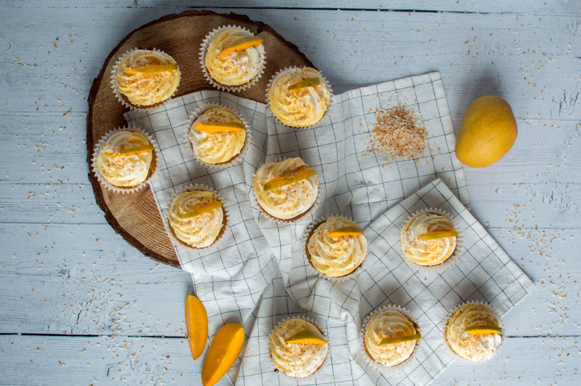 Flatlay Of Coconut And Mango Cupcakes - Kay's Kitchen
