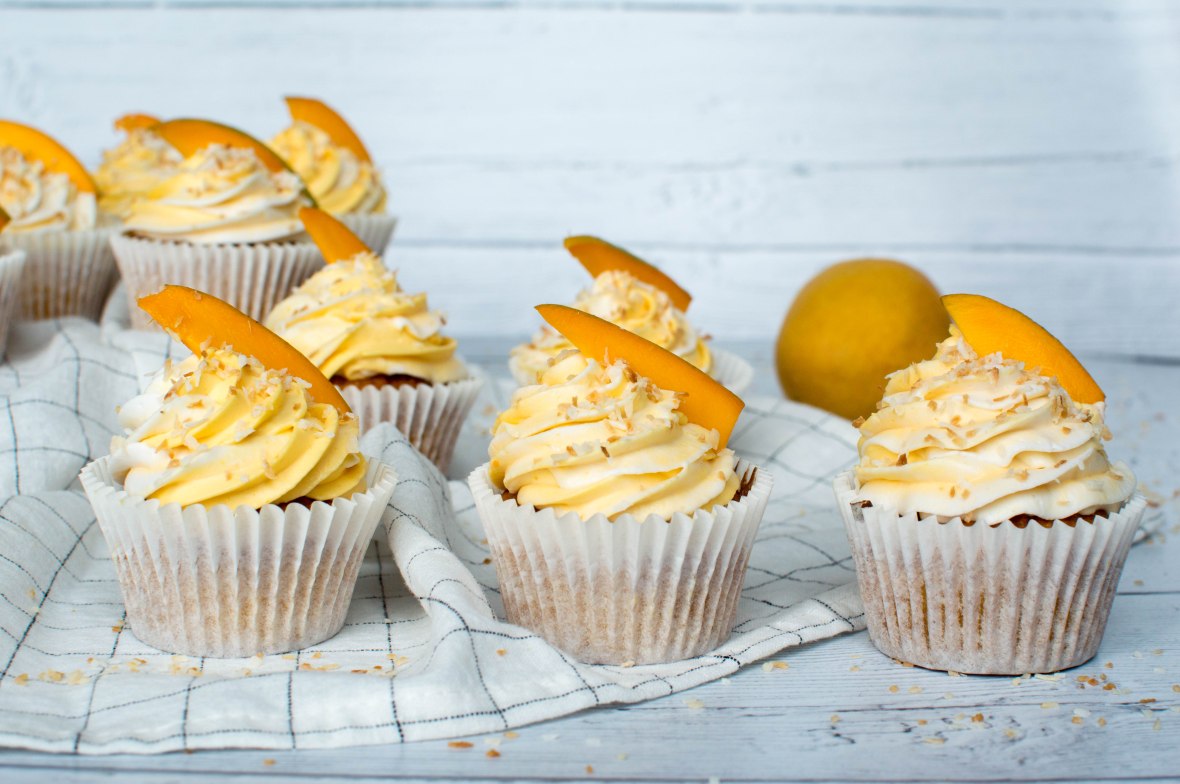 Row Of Alphonso Mango And Coconut Cupcakes - Kay's Kitchen