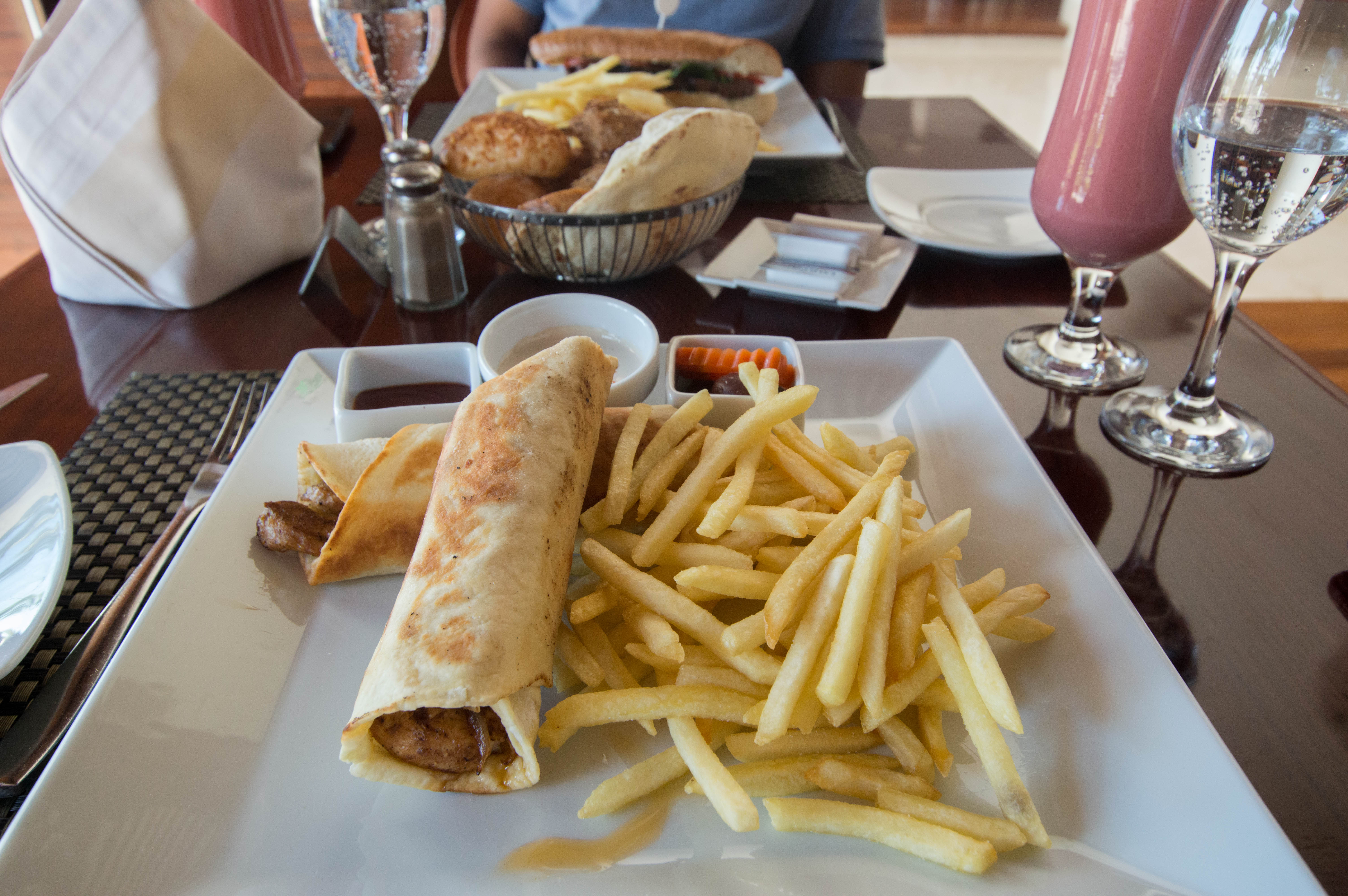 Chicken Shawarma Wrap And Steak Sandwich, Lunch at Hilton Hotel, Luxor, Egypt