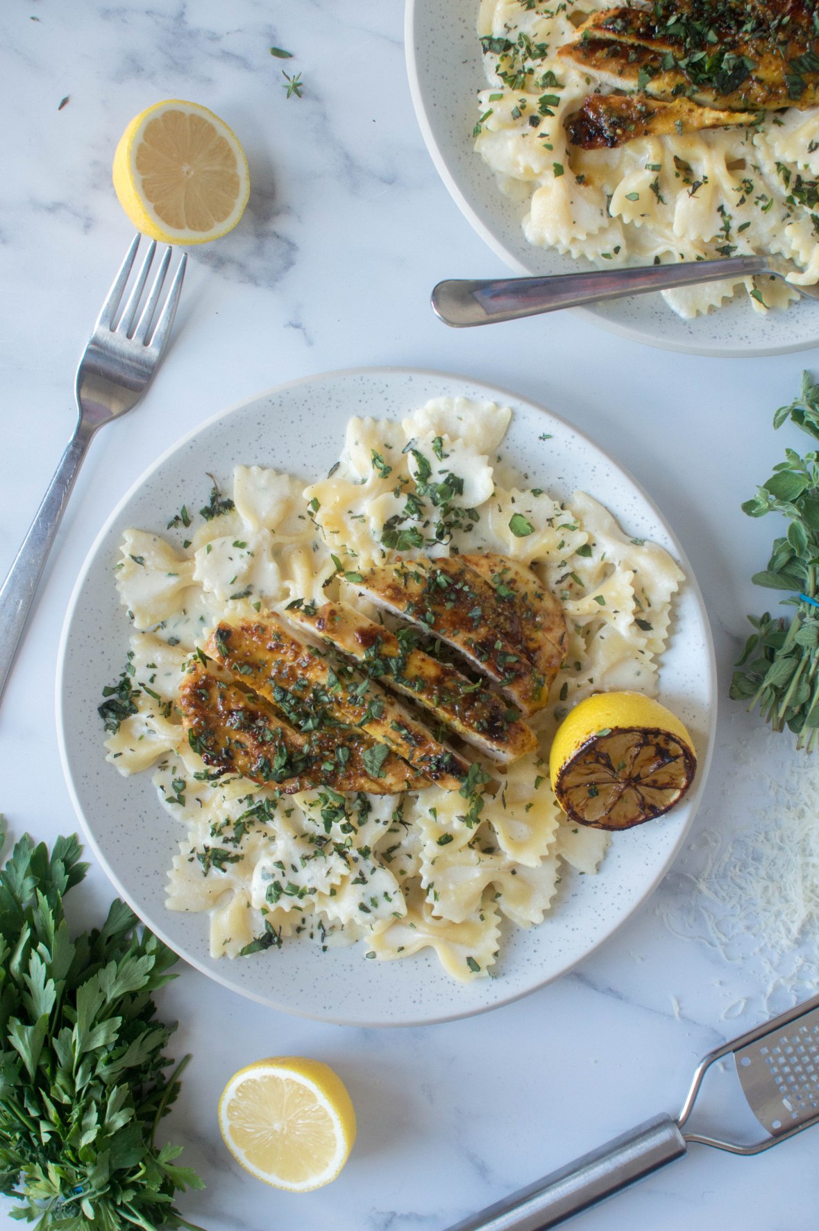 Creamy, Herby Lemon Pasta With Honey Mustard Chicken - Kay's Kitchen