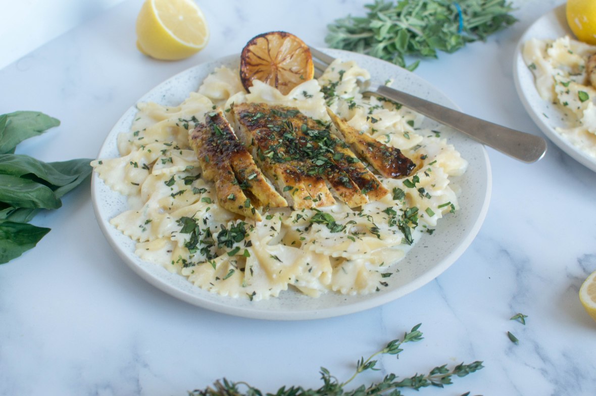 Creamy Lemon Pasta With Honey Mustard Chicken - Kay's Kitchen