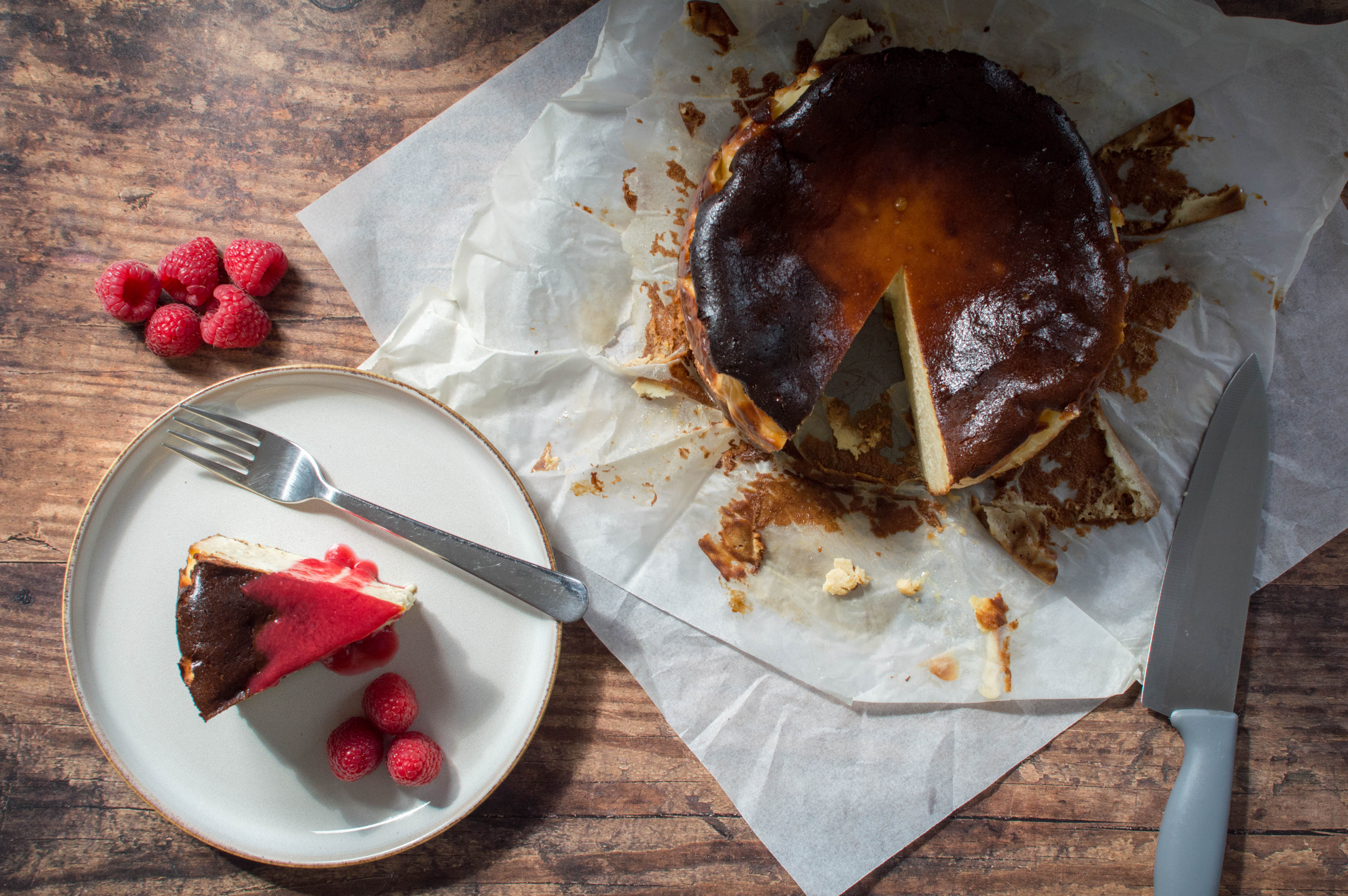 Raspberry Basque Cheesecake Burnt Basque (San Sebastián Style) Cheesecake With Raspberry Coulis ...